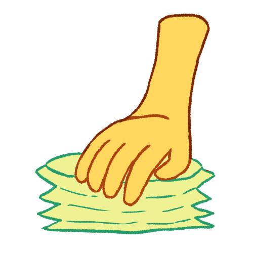 A digitally drawn emoji of an emoji yellow hand pressing down a squishy light green tube.